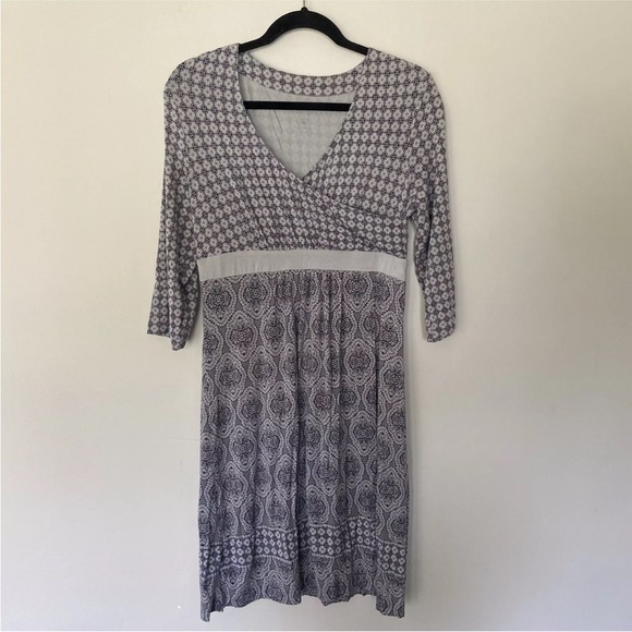 Athleta Wrap It Up Midi Dress-3/4 Sleeve-Blue/Gray Batik Print-Size Small - Picture 1 of 4
